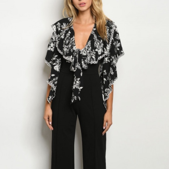 ❤️LAST S NEW Black White Ruffle Jumpsuit - Picture 2 of 8